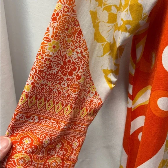 Multiples Orange and White Patterned V-Neck Tunic - Picture 5 of 6